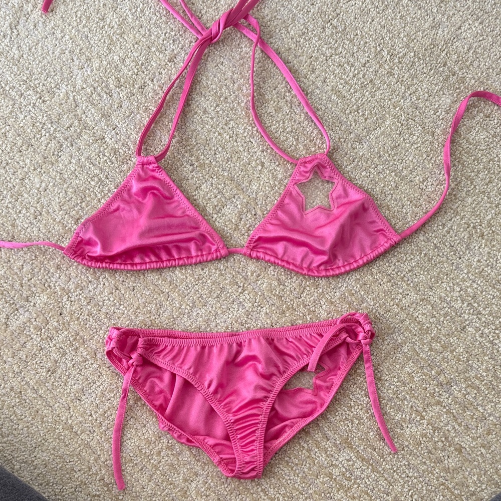 Hustler Pink Star Cutout Bikini Set